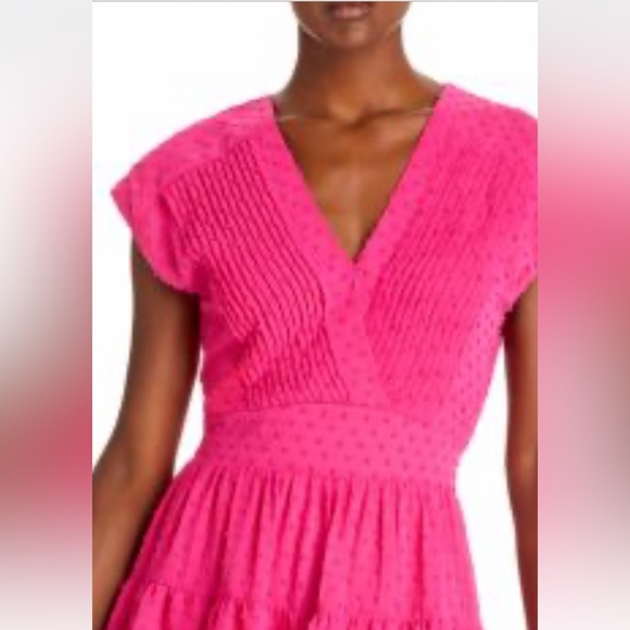 AQUA Swiss Dot Ruffled V-Neck Pink Dress - Picture 1 of 8